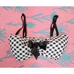 Unique vintage womens xl gingham plaid black white bikini top